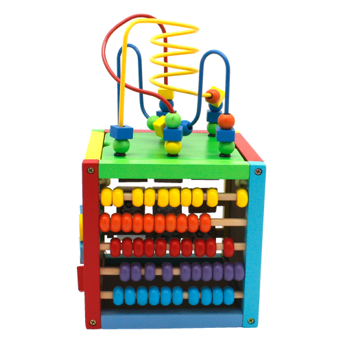 Drewniana Kostka Edukacyjna z liczydłem 5w1