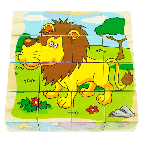 Drewniane klocki puzzle układanka edukacyjne 6W1 safari