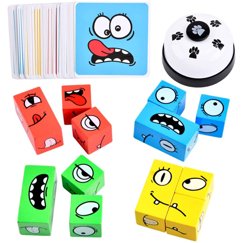 Drewniane klocki zmiana twarzy emocja gra logiczna