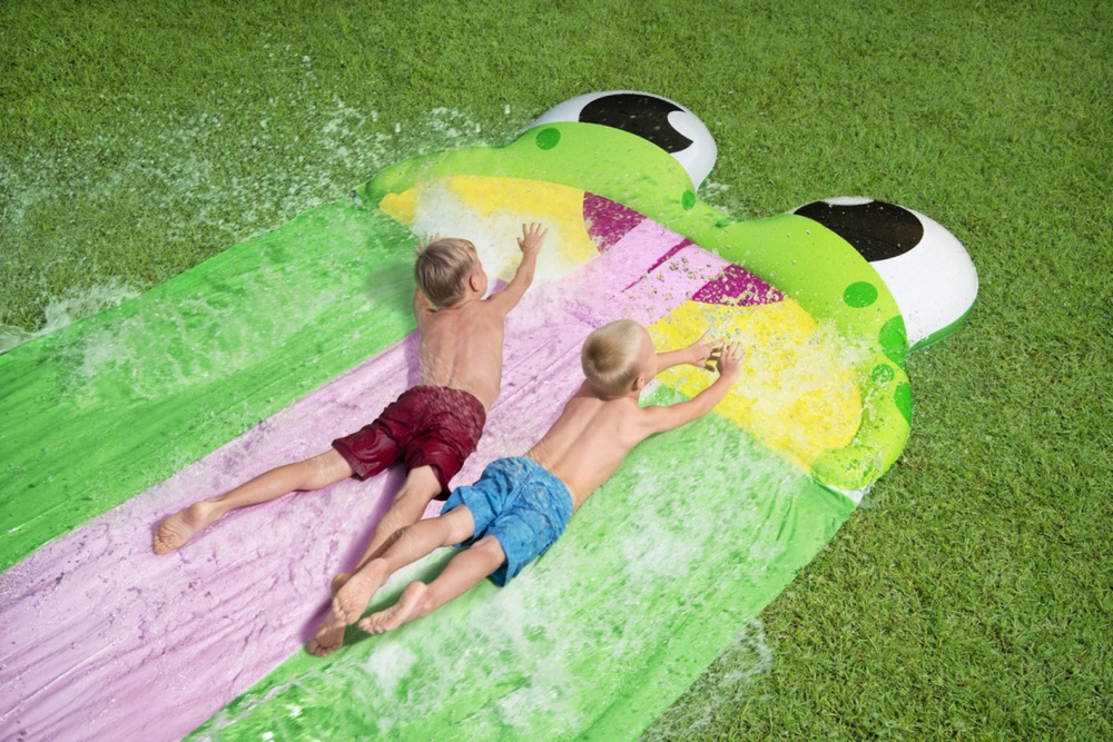 Potrójny Ślizg Wodny Żabka dla dzieci 3+ Tor 488cm BESTWAY + Łatka naprawcza