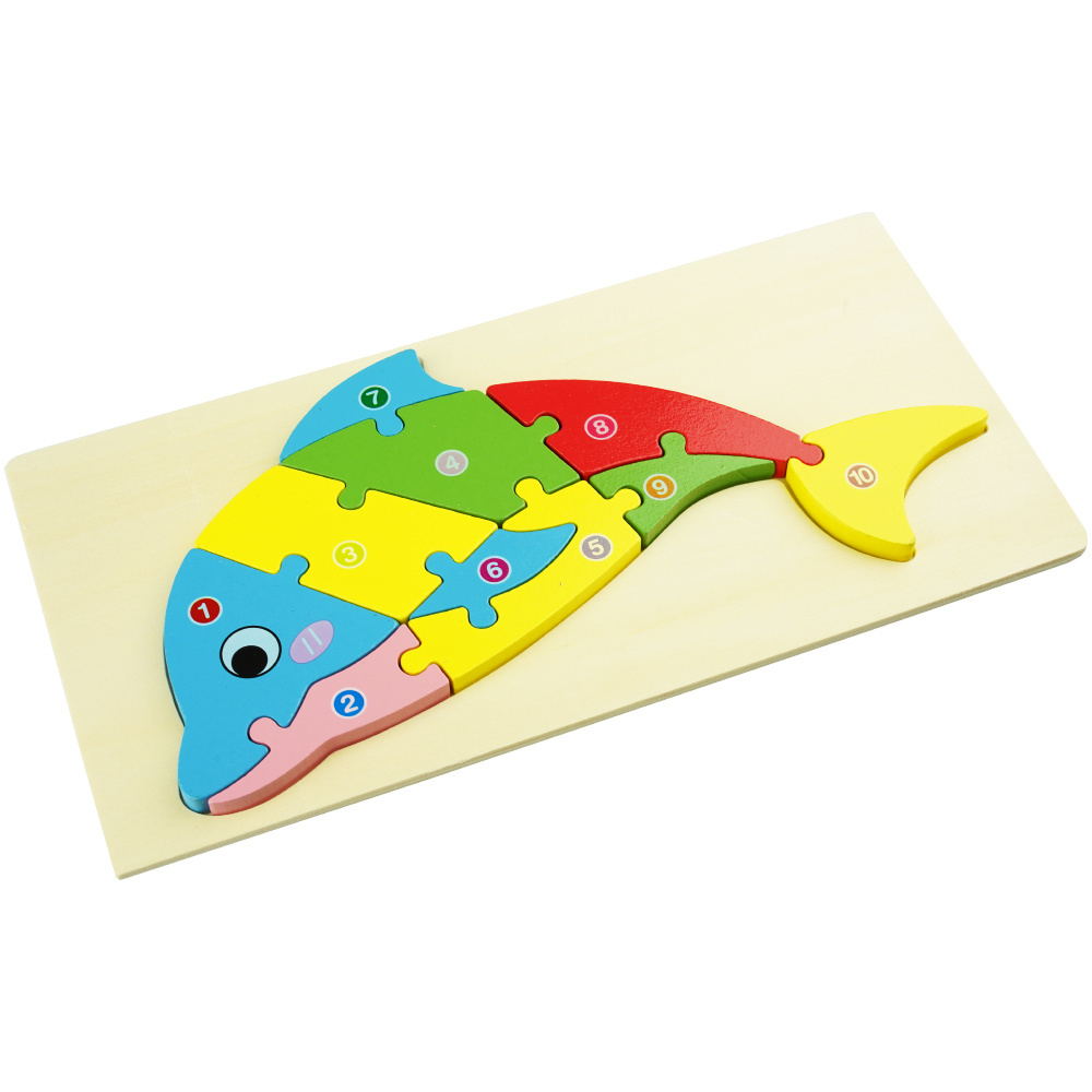 Drewniana układanka puzzle Delfin kolorowa 