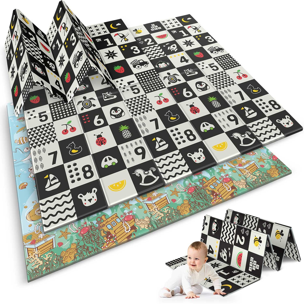 Mata piankowa edukacyjna składana 200 x 180 x 1 cm  ocean-liczby