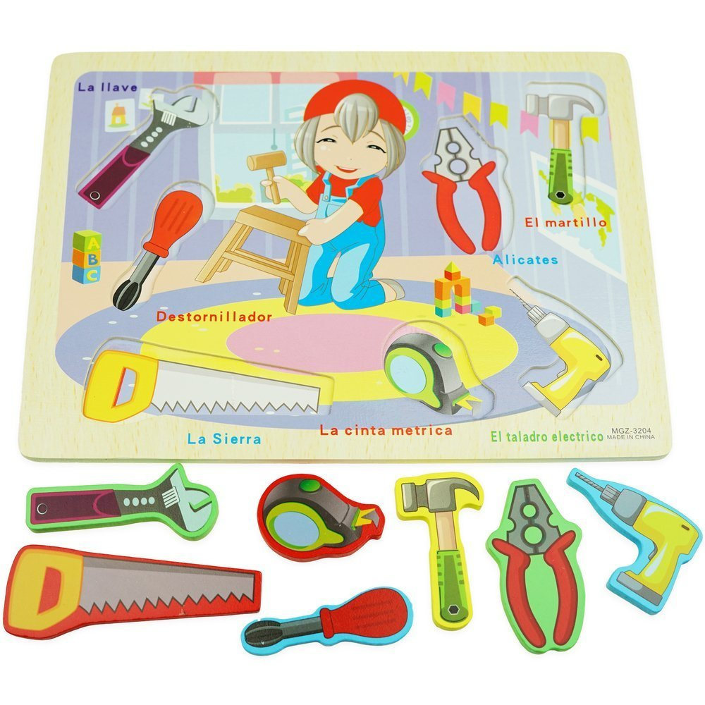 Drewniana kolorowa układanka puzzle narzędzia