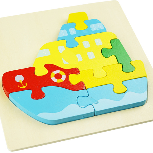 Drewniana kolorowa układanka puzzle Statek