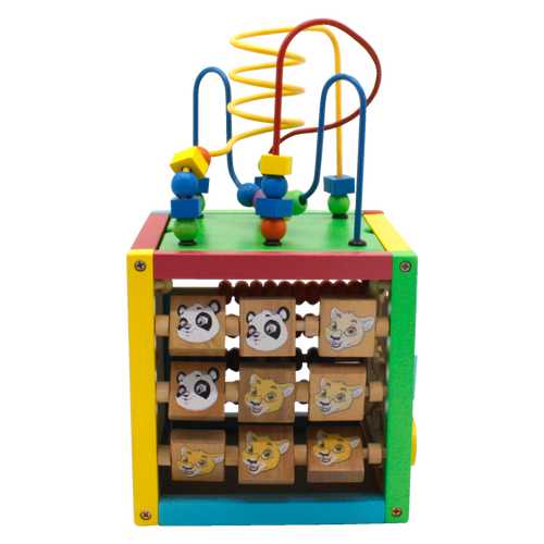 Drewniana Kostka Edukacyjna z liczydłem 5w1