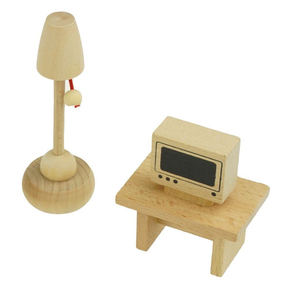 Zestaw drewnianych mebelków do domku dla lalek