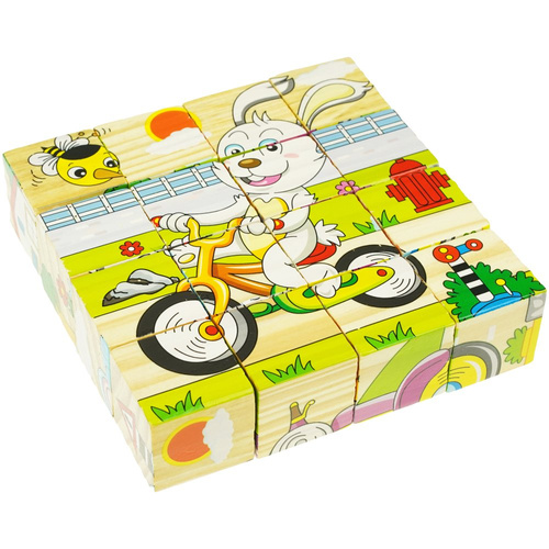 Drewniane puzzle edukacyjne klocki układanka 6w1 pojazdy