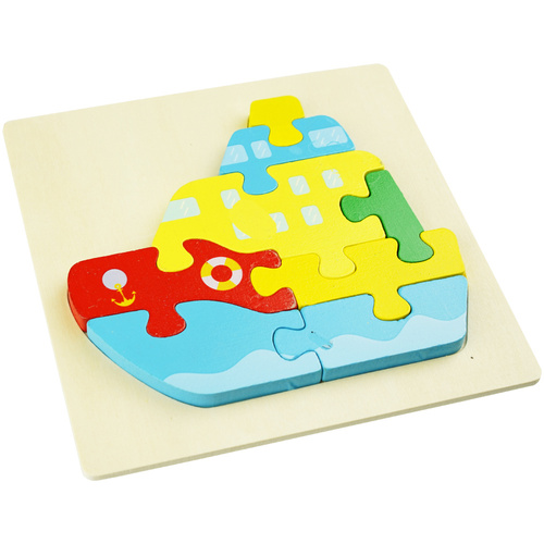 Drewniana kolorowa układanka puzzle Statek
