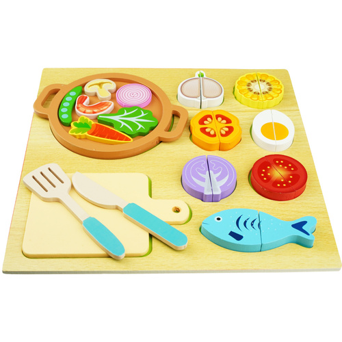 Drewniana układanka do krojenia puzzle 3D na magnes 3w1 deska nożyk 