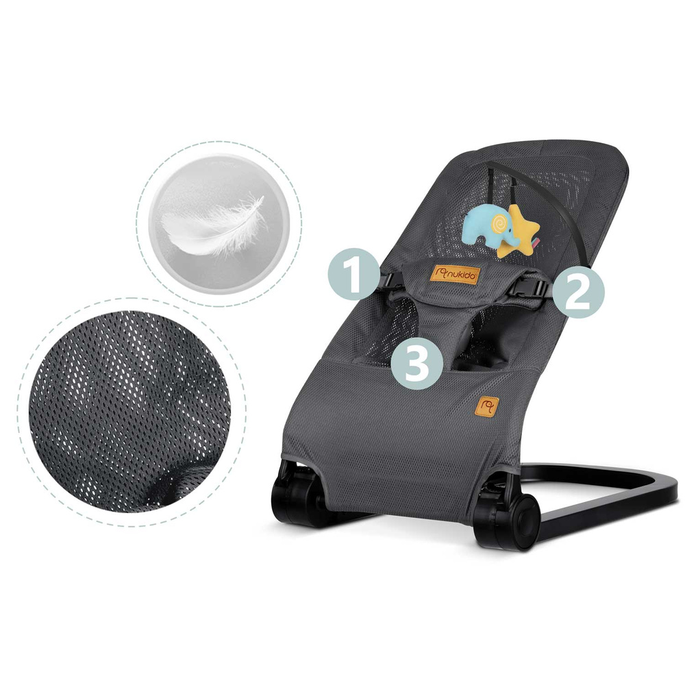 Leżaczek bujaczek z zabawkami - szary