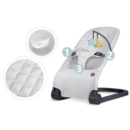 Leżaczek bujaczek z zabawkami - jasno szary