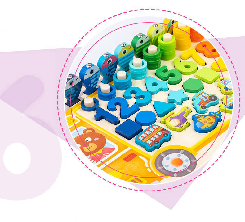 Autobus szkolny Montessori tablica edukacyjna gra rybki