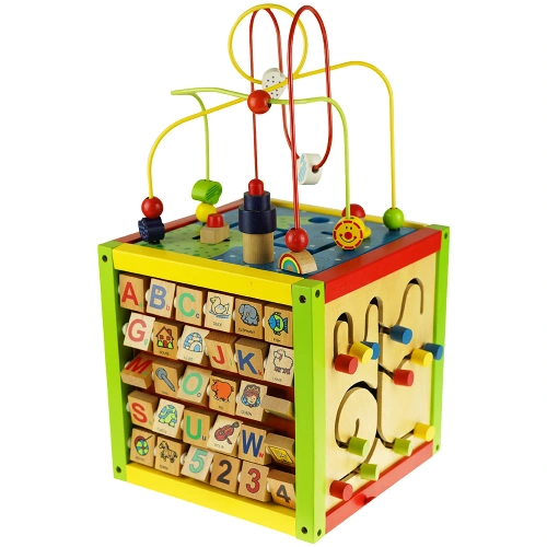 Edukacyjna duża kostka drewniana pętle labirynt alfabet