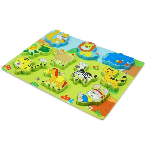 Drewniana kolorowa układanka puzzle zwierzatka Lew