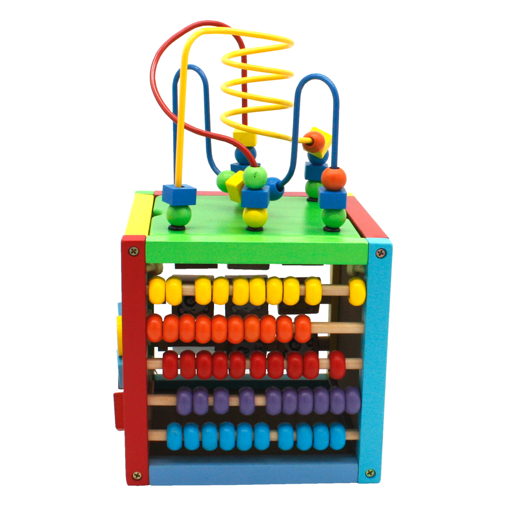 Drewniana Kostka Edukacyjna z liczydłem 5w1