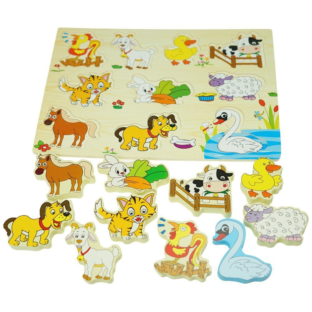 Drewniana kolorowa układanka puzzle zwierzęta na wsi