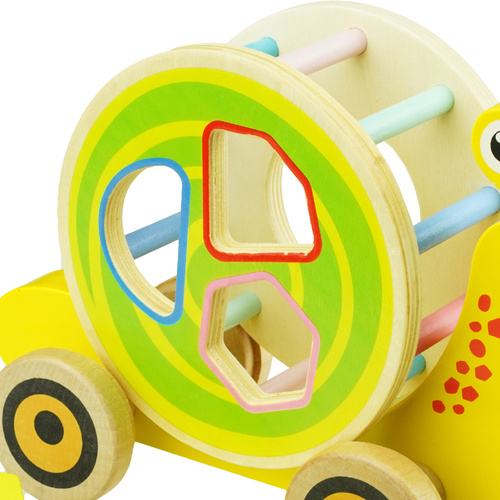 Drewniana zabawka do ciagnięcia sorter Ślimak ze sznurkiem