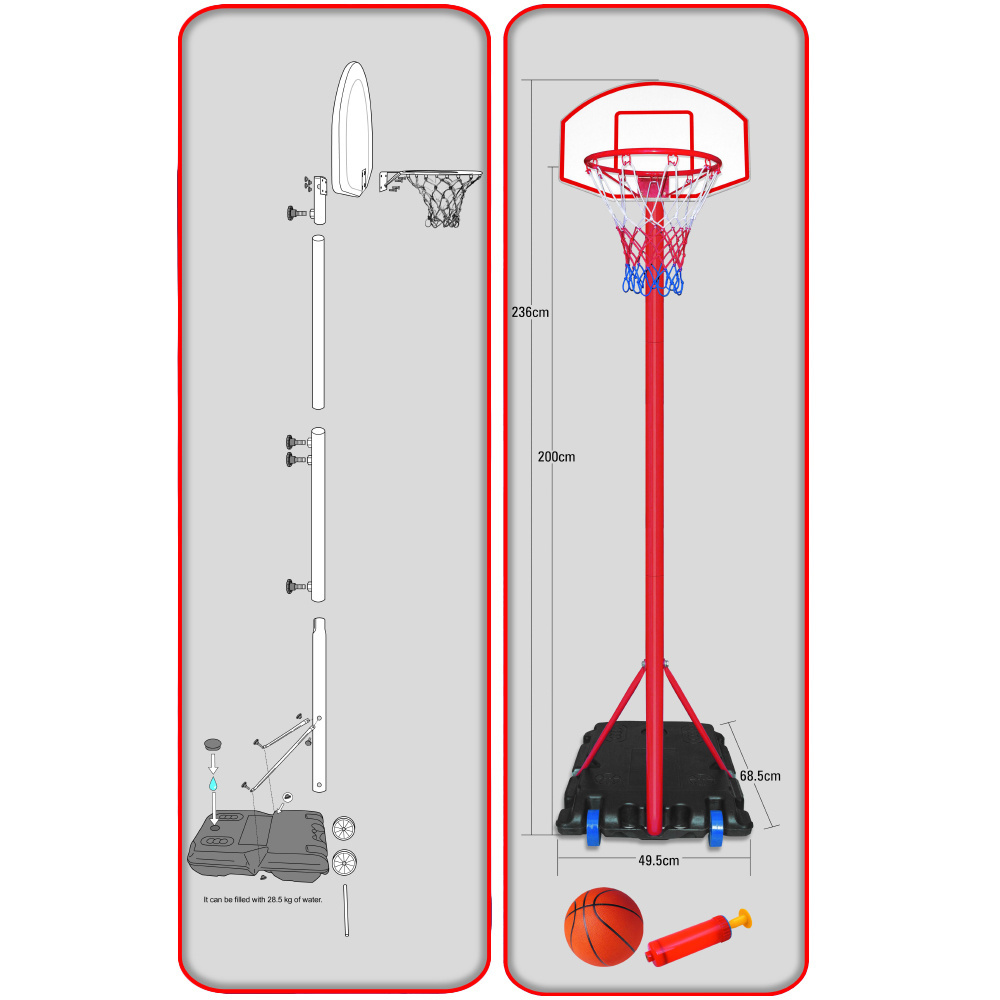 Duży zestaw do gry w koszykówkę kosz piłka 236 cm