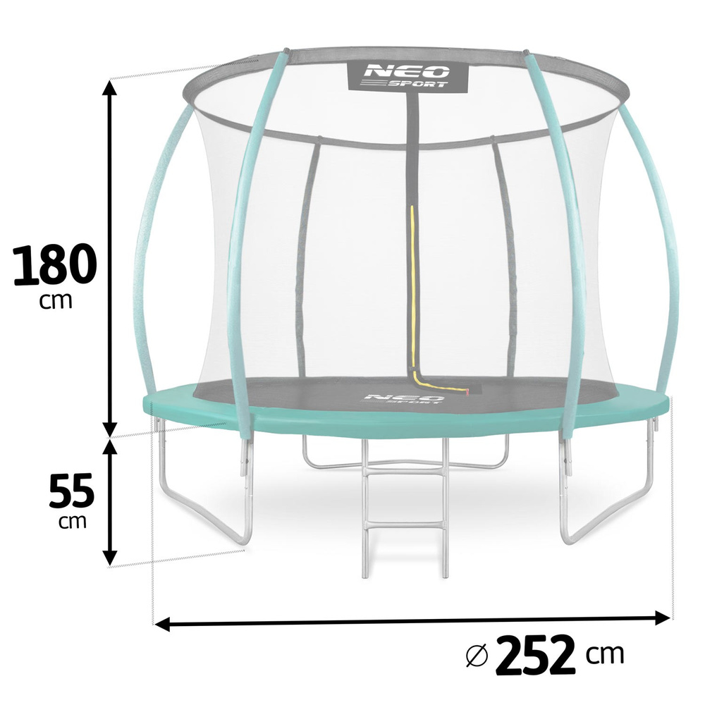 Trampolina ogrodowa 8ft/252cm z siatką, profilowanymi słupkami i drabinką Neo-Sport