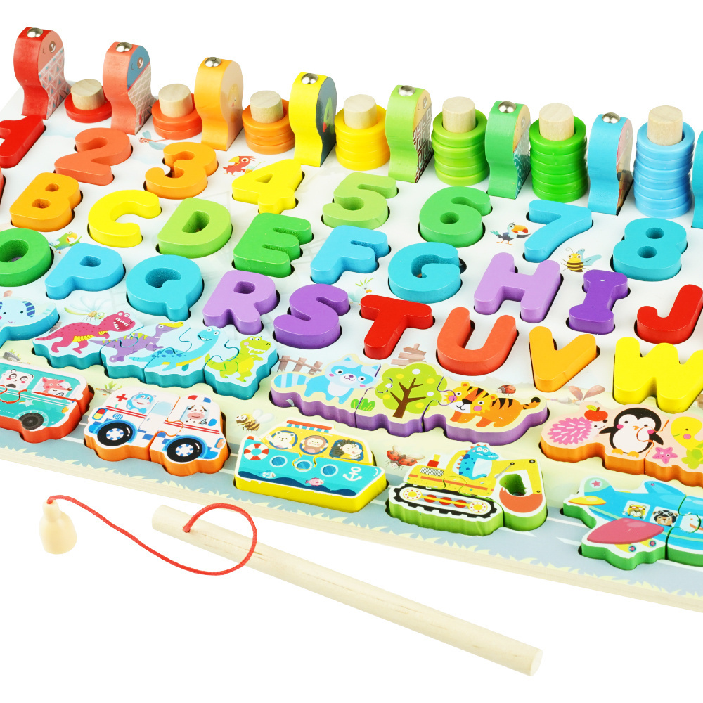 Drewniana układanka zestaw klocków cyfry alfabet mini puzzle