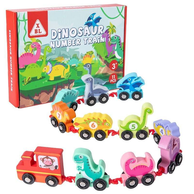 Zestaw pociąg z dinozaurami drewniana kolejka montessori
