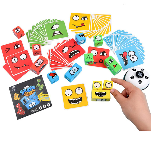 Drewniane klocki zmiana twarzy emocja gra logiczna