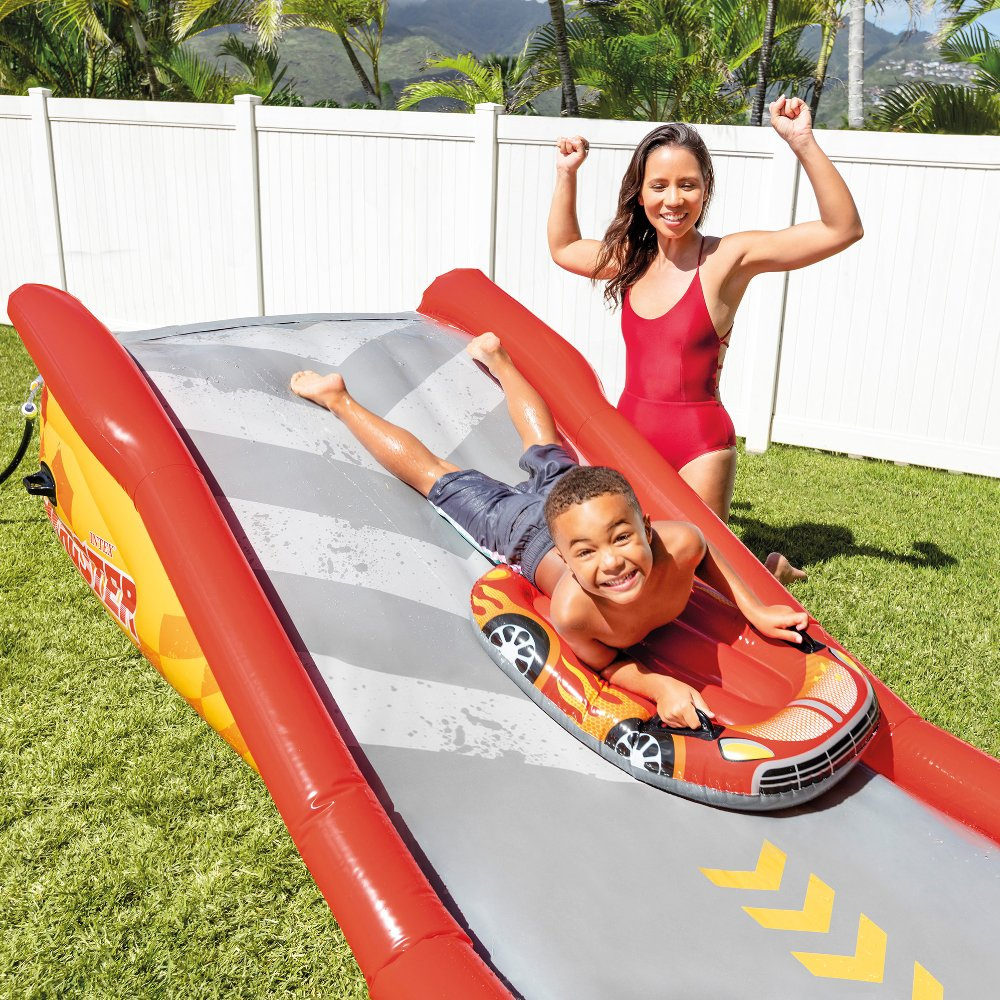 Dmuchana ślizgawka tor samochodowy+ dwie deski 57167 INTEX