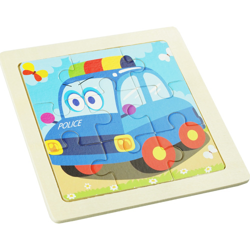 Drewniana kolorowa układanka puzzle karetka policja samochód