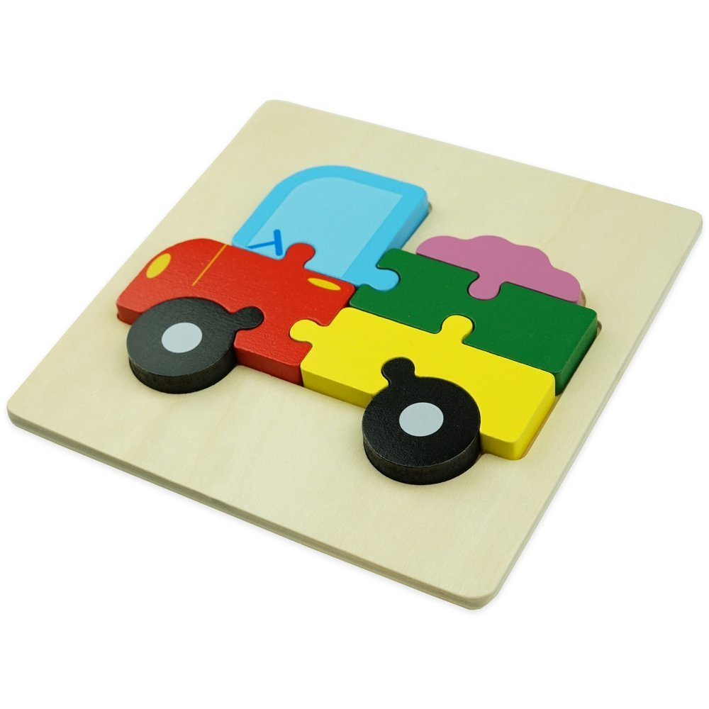 Drewniana kolorowa układanka puzzle Autko