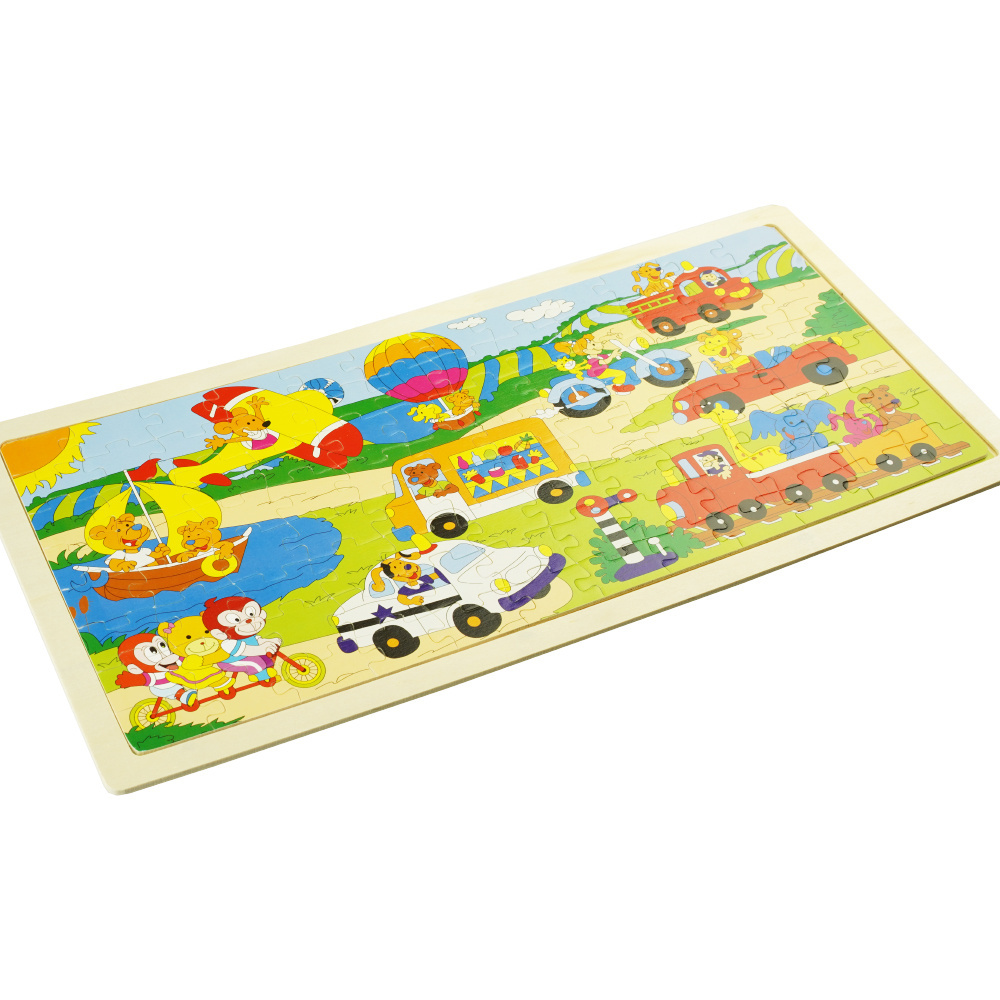 Drewniana kolorowa układanka puzzle samochody pojazdy