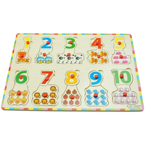 Puzzle drewniane układanka  z uchwytami cyfry nauka liczenia