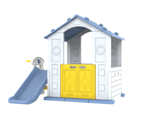 Domek Ogrodowy 3w1 dla dzieci Niebieski Dach + Zjeżdżalnia + Koszykówka