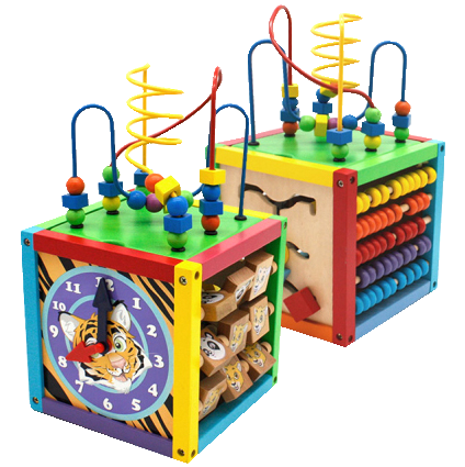 Drewniana Kostka Edukacyjna z liczydłem 5w1