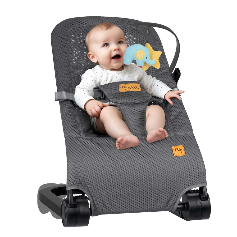 Leżaczek bujaczek z zabawkami - szary