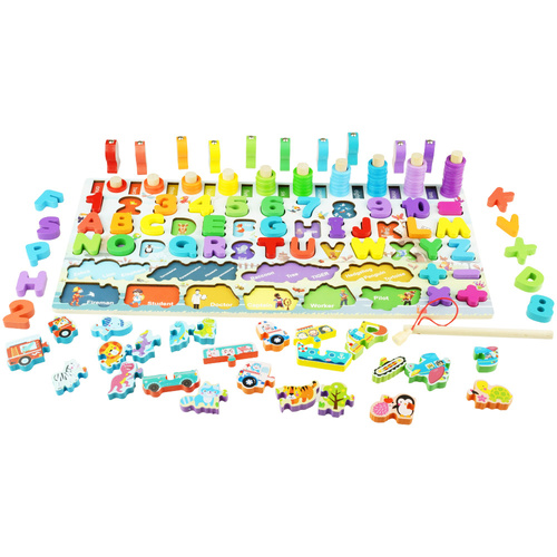 Drewniana układanka zestaw klocków cyfry alfabet mini puzzle