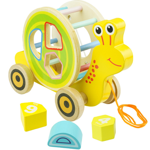 Drewniana zabawka do ciagnięcia sorter Ślimak ze sznurkiem
