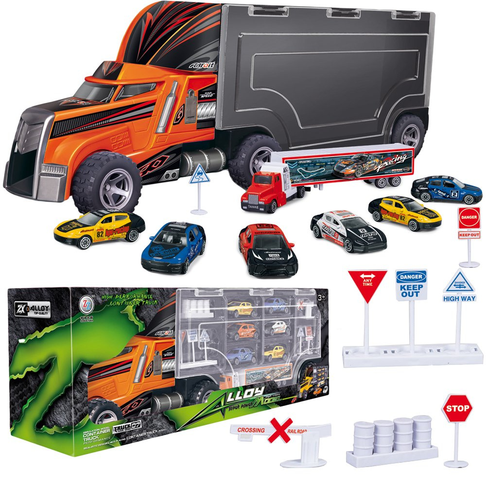 Ciężarówka duża +7 aut znaki drogowe samochody zestaw OUTLET