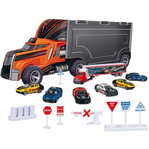 Ciężarówka duża +7 aut znaki drogowe samochody zestaw OUTLET