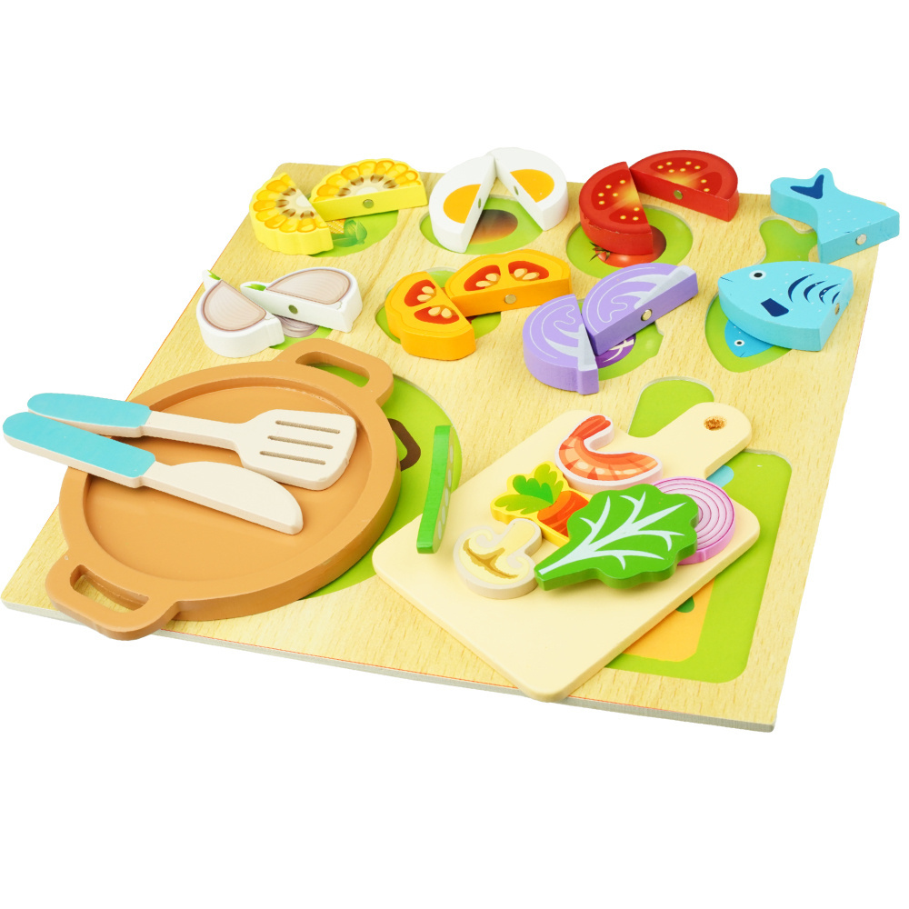 Drewniana układanka do krojenia puzzle 3D na magnes 3w1 deska nożyk 