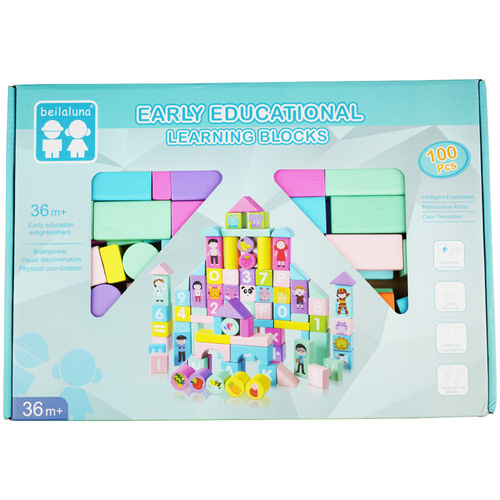 Duże drewniane kolorowe klocki konstrukcyjne 100el