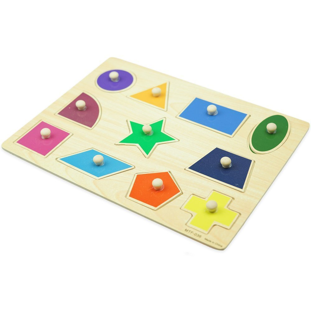 Drewniana układanka sorter z uchwytami puzzle figury