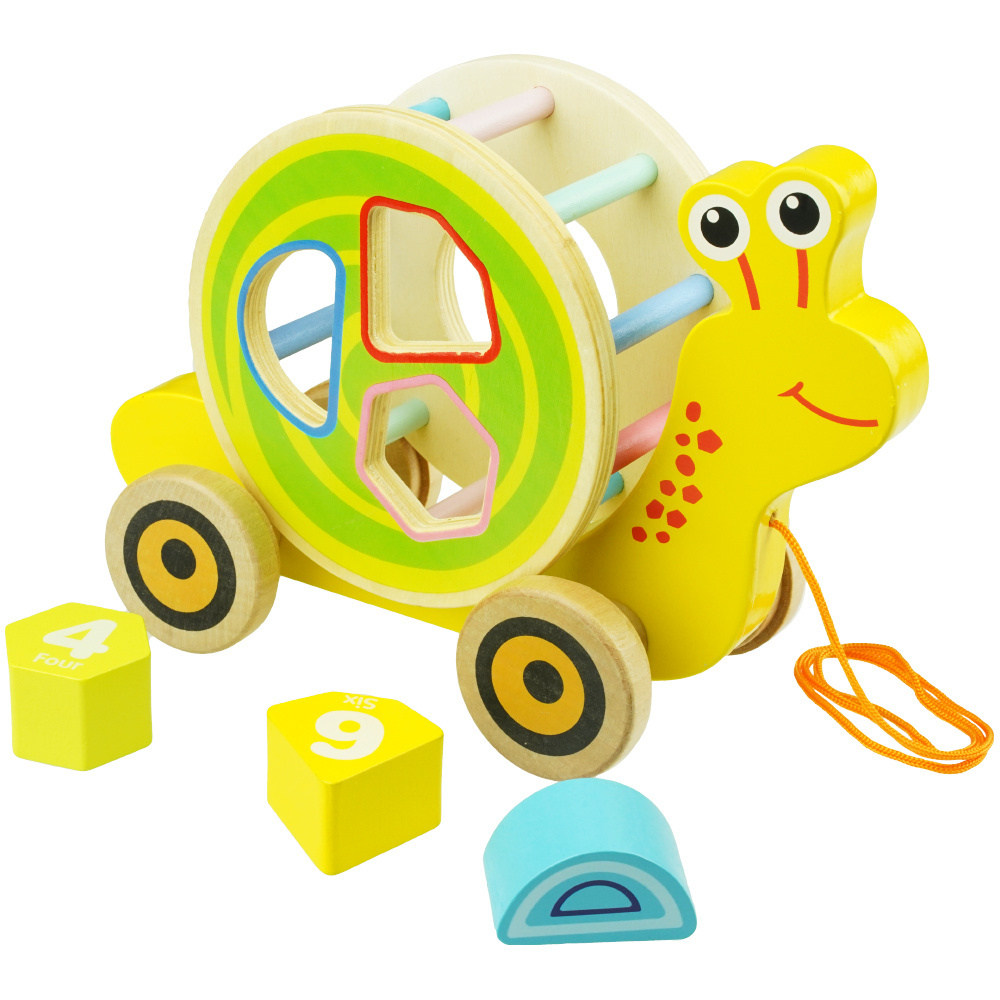 Drewniana zabawka do ciagnięcia sorter Ślimak ze sznurkiem