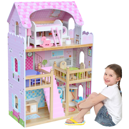 Drewniany domek dla lalek 3 poziomy - Rezydencja róż