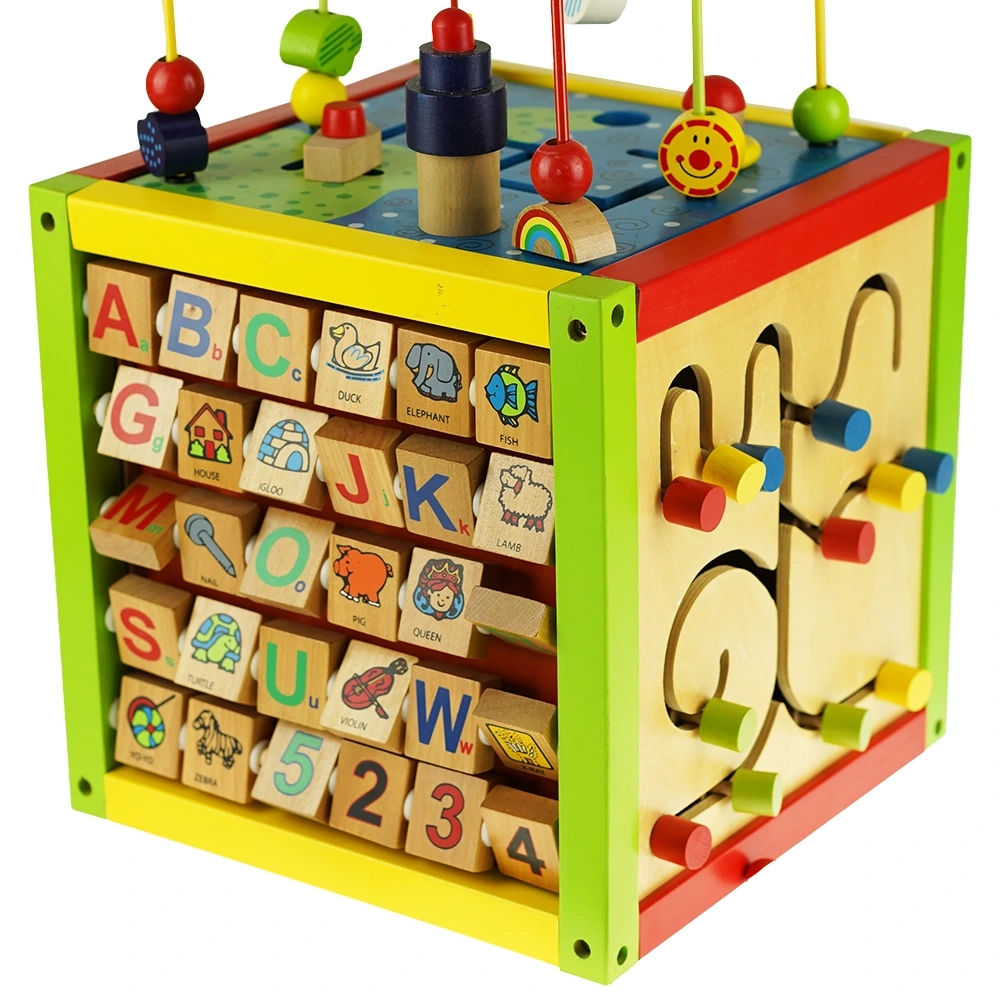 Edukacyjna duża kostka drewniana pętle labirynt alfabet