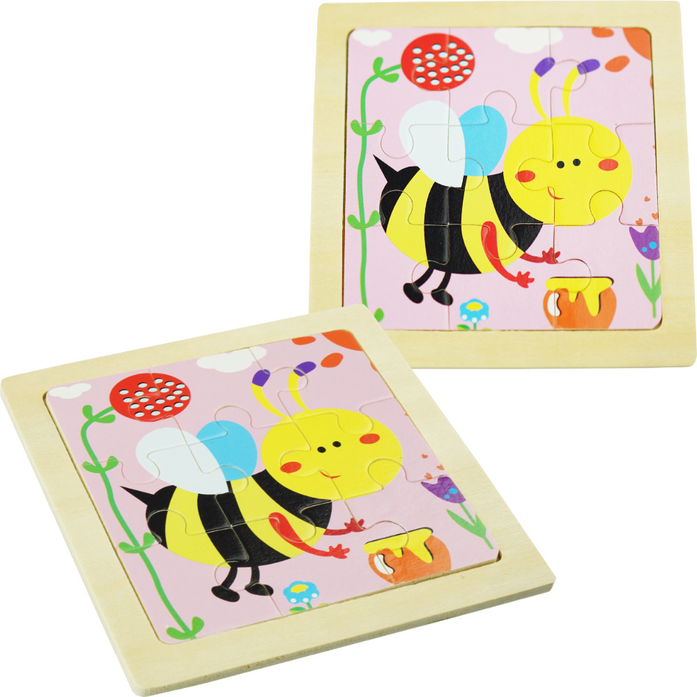 Drewniana kolorowa układanka mini puzzle pszczółka
