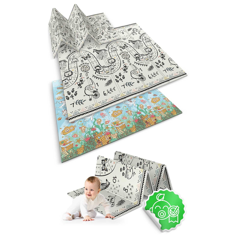 Mata piankowa edukacyjna składana 200 x 180 x 1 cm ocean-safari