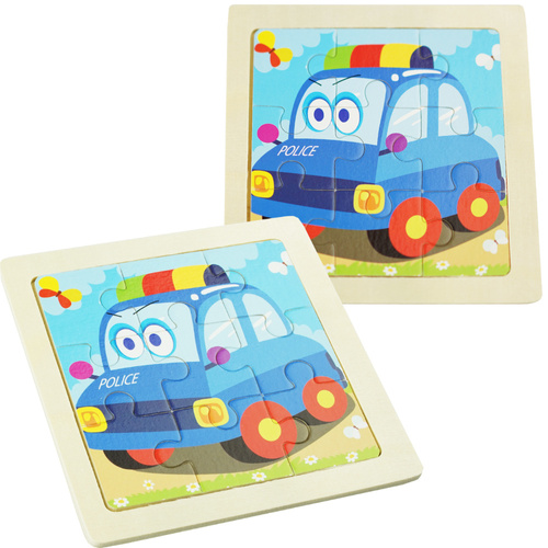 Drewniana kolorowa układanka puzzle karetka policja samochód