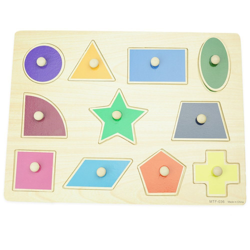 Drewniana układanka sorter z uchwytami puzzle figury