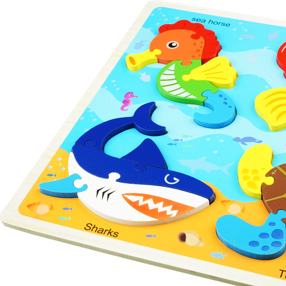 Drewniana kolorowa układanka puzzle zwierzęta morskie