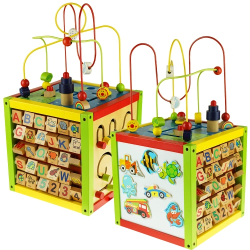 Edukacyjna duża kostka drewniana pętle labirynt alfabet